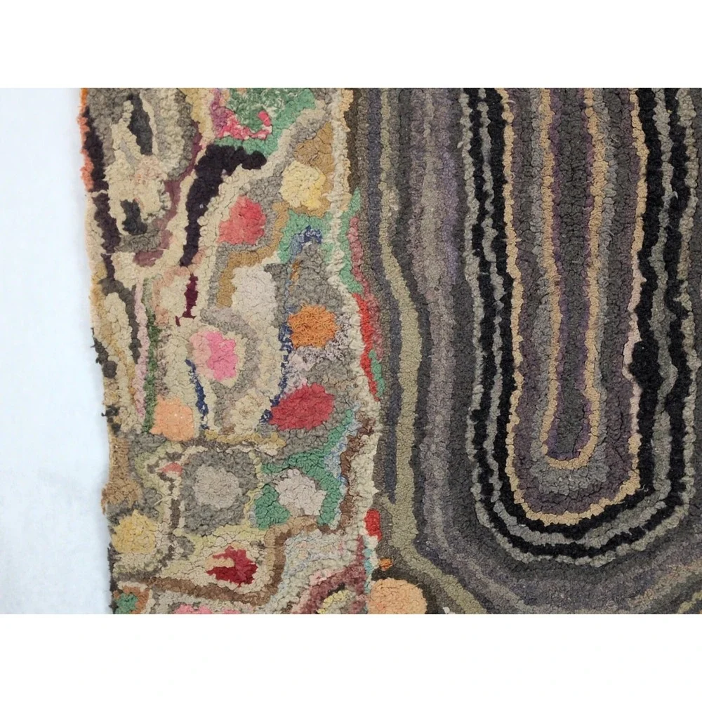VTG Antique Hand Hooked Rug Wool Crazy Unique Folk Art Handmade Hit Or Miss